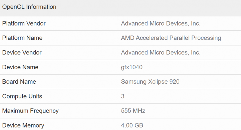 Samsung Exynos 2200 с графическим процессором Xclipse 920, Источник: Geekbench